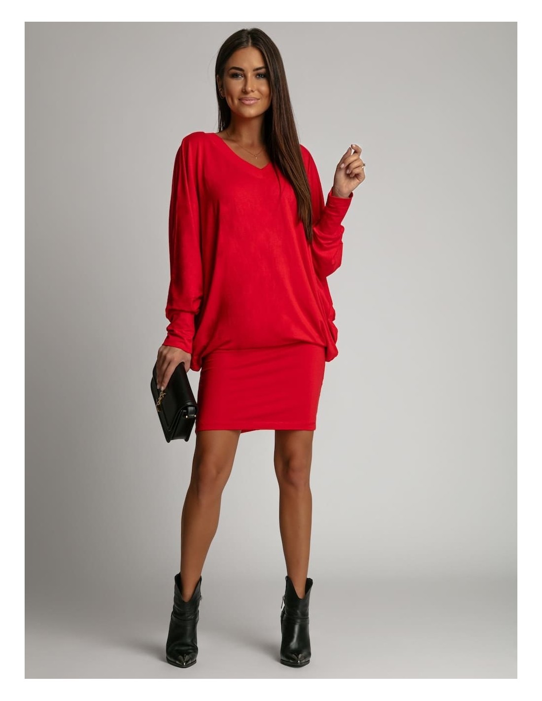 Multifunctional dress/tunic/blouse with batwing sleeves 3 in 1 red FG632